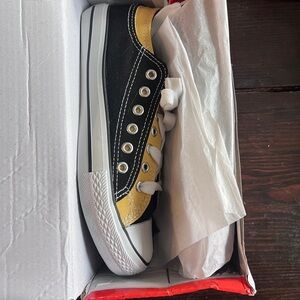 Black and Yellow Low-Top Canvas Sneakers - Women's